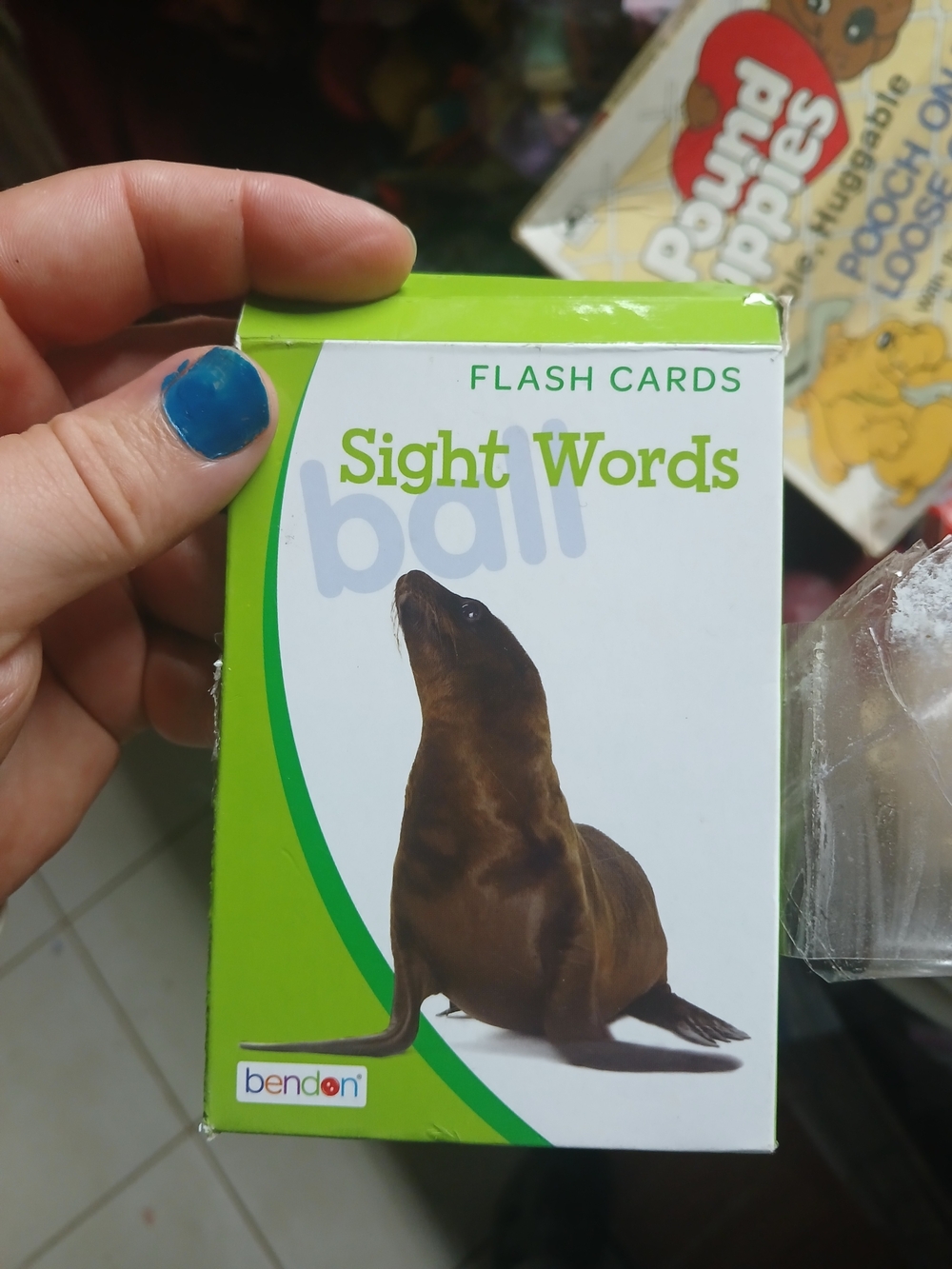 box of Bendon Sight Words Flashcards featuring a sea lion illustration
